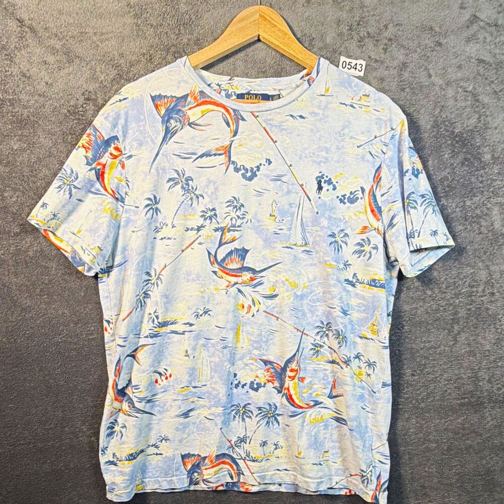 Polo Ralph Lauren Men's L Blue Marlin Fish Graphic Crew Neck Short Sleeve Tee